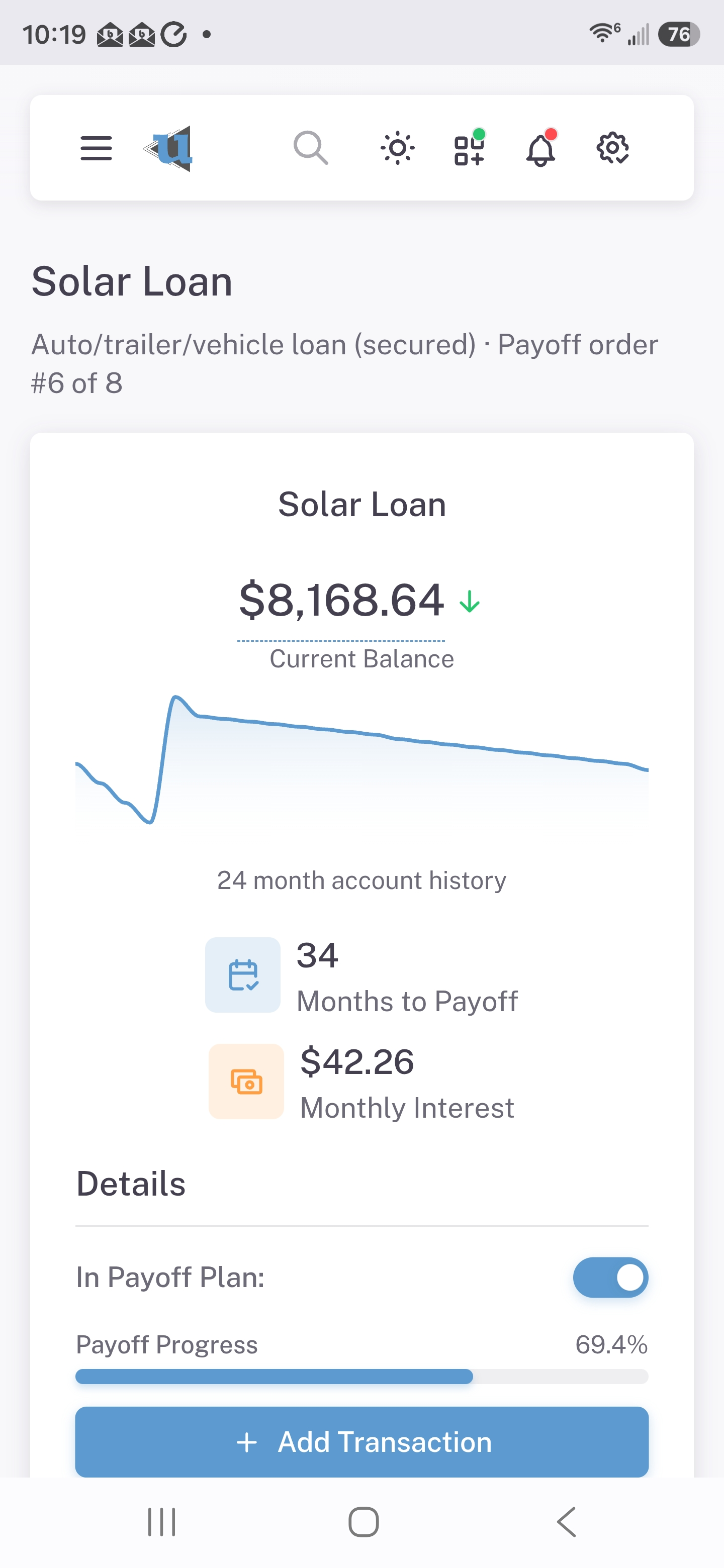 Undebt.it mobile device example