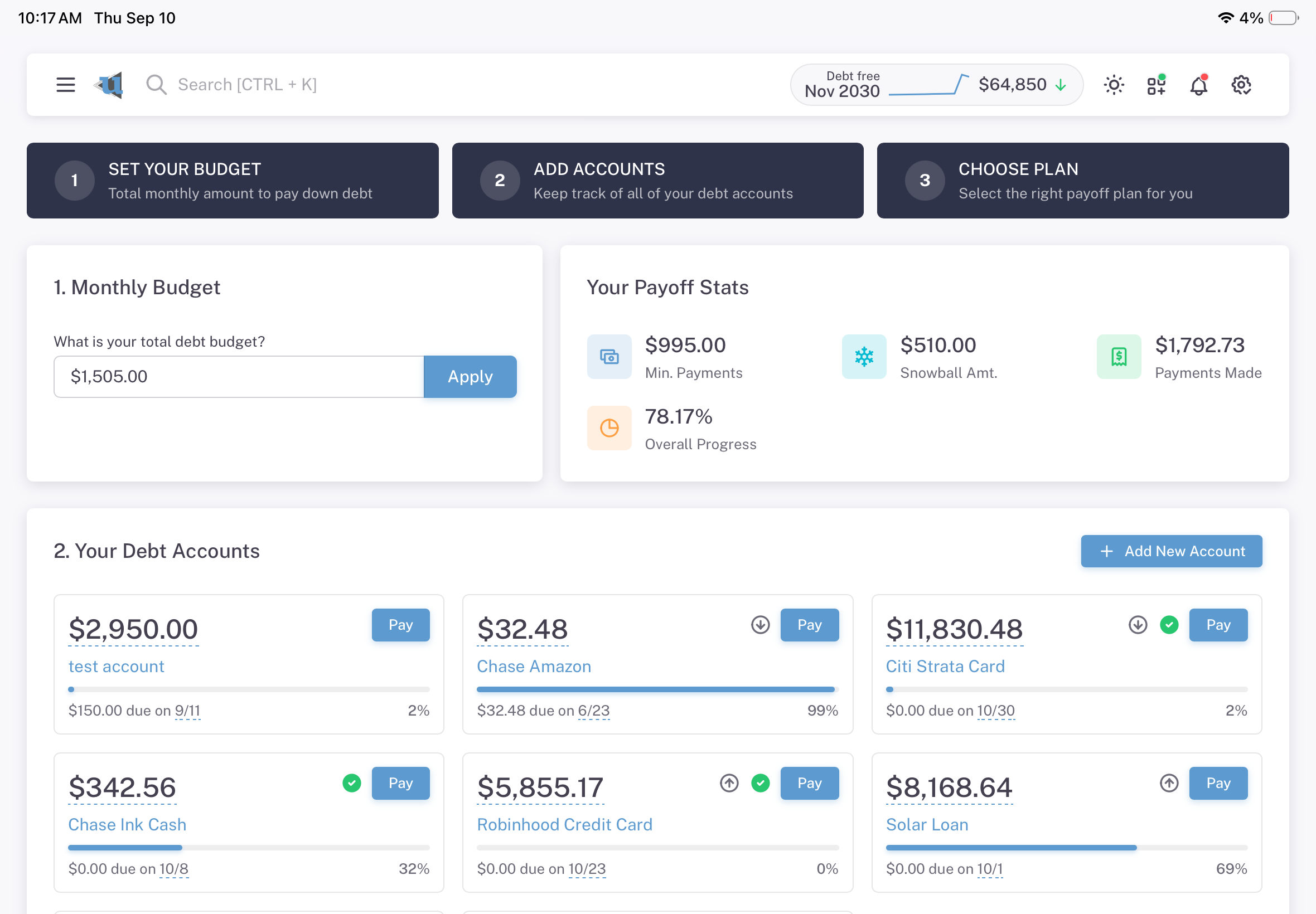 Undebt.it ipad app easy mode