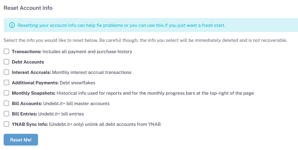 reset your Undebt.it account