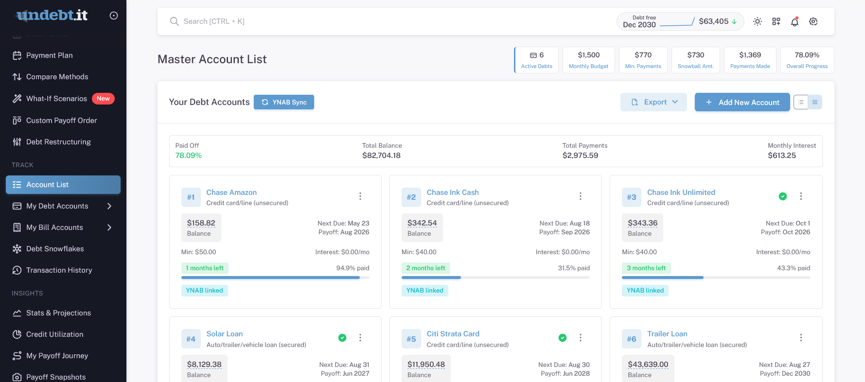 Undebt.it debt account list