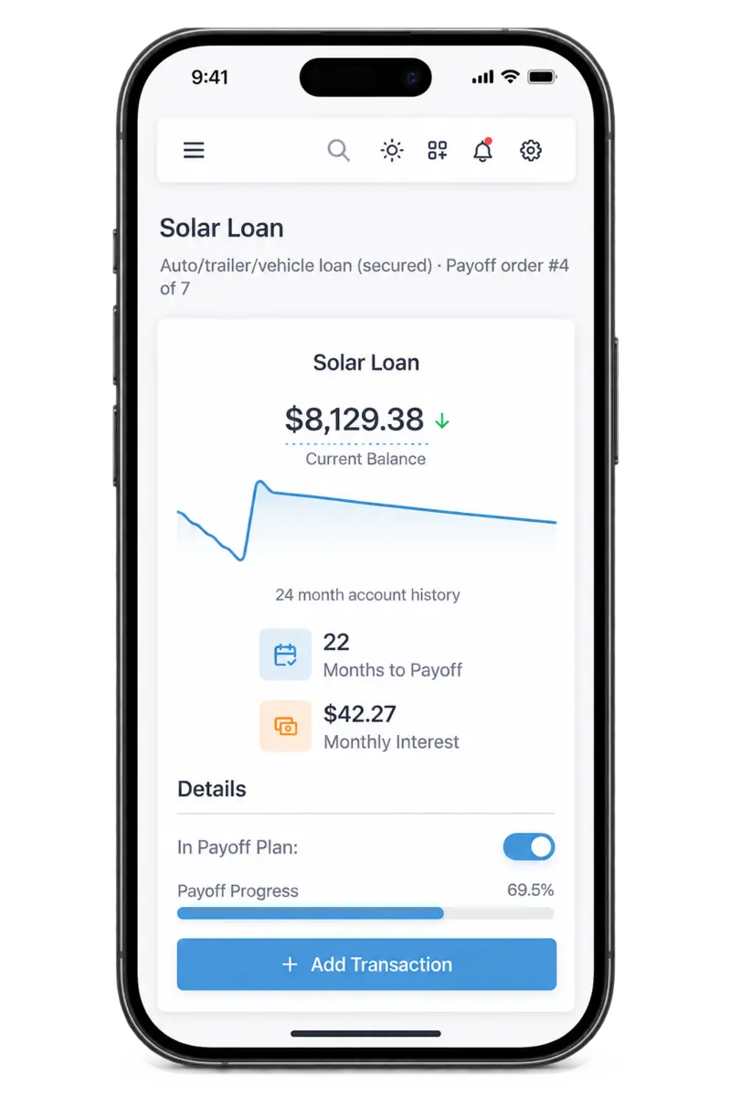 Undebt.it debt account details shown on a phone