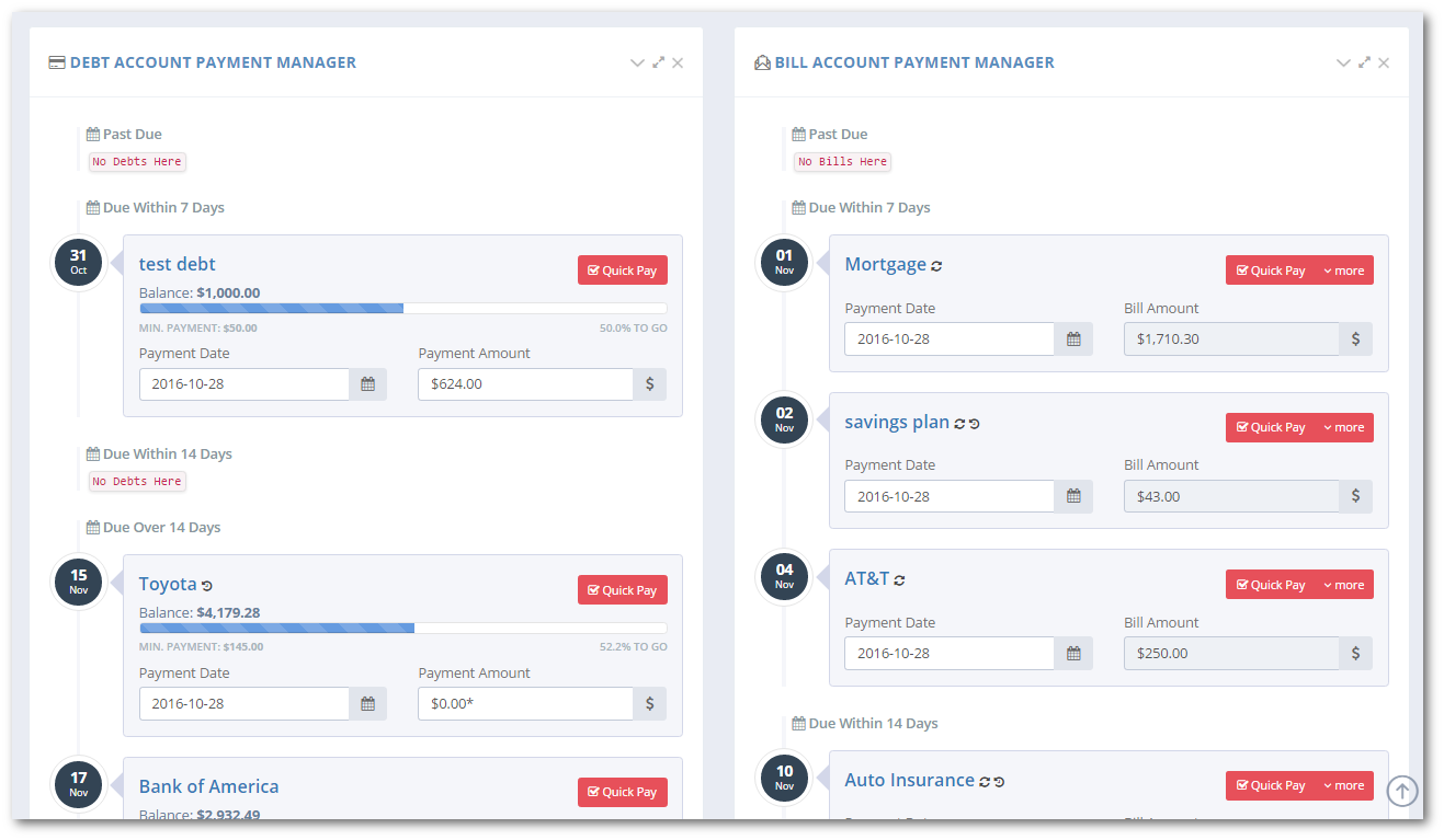 account dashboard