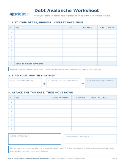 Debt Avalanche Worksheet preview