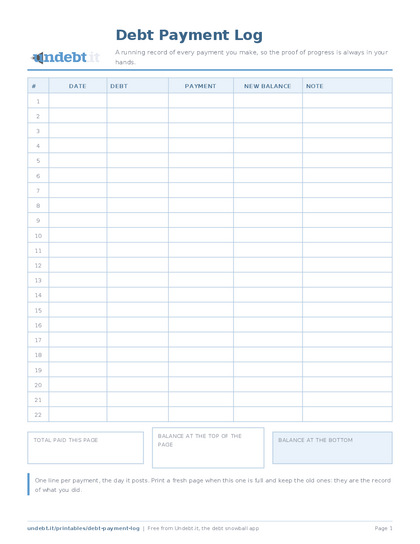Debt Payment Log preview
