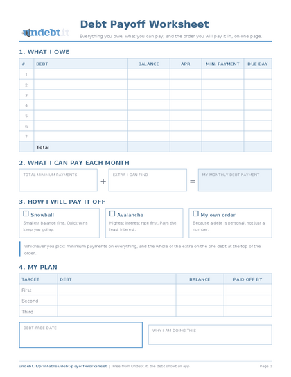 Debt Payoff Worksheet preview