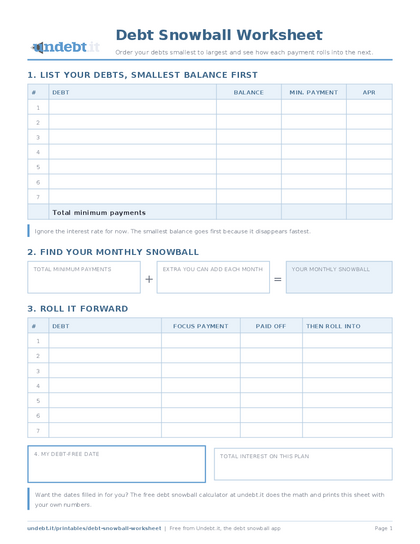 Debt Snowball Worksheet preview