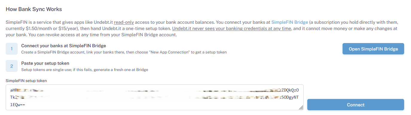 The SimpleFIN login page