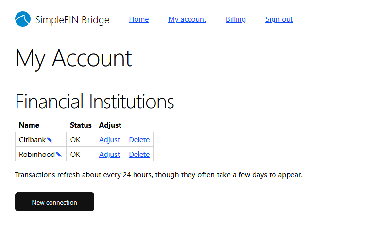The SimpleFIN login page