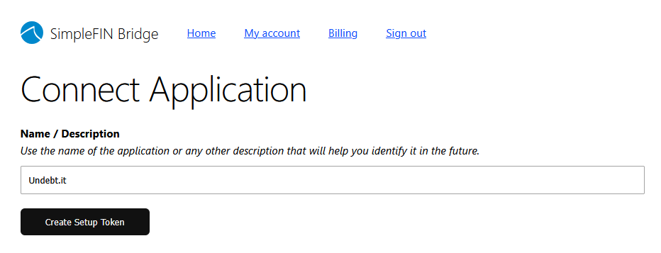 The SimpleFIN login page