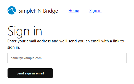 The SimpleFIN login page