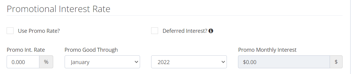 promotional interest rate settings