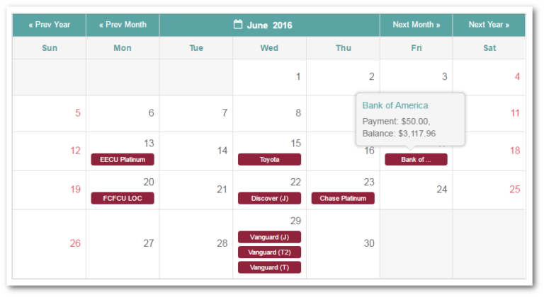 Debt Payment Calendar
