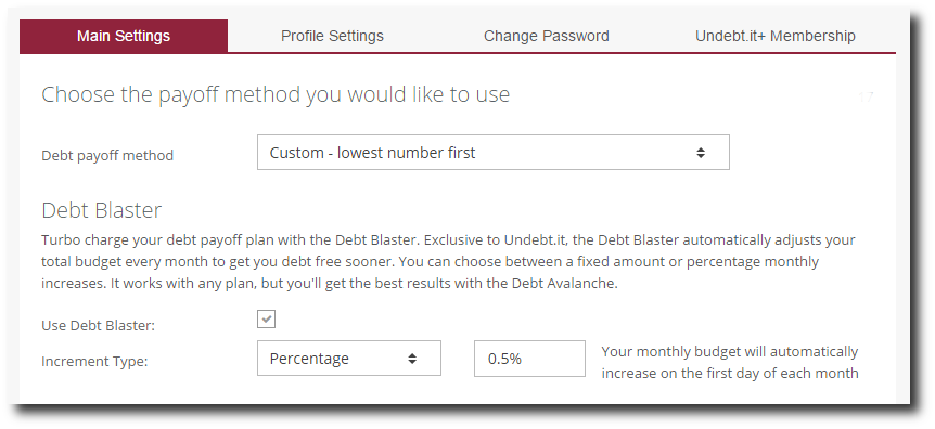 New Debt Blaster Settings