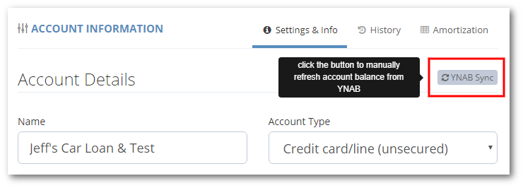 manually sync a single YNAB account