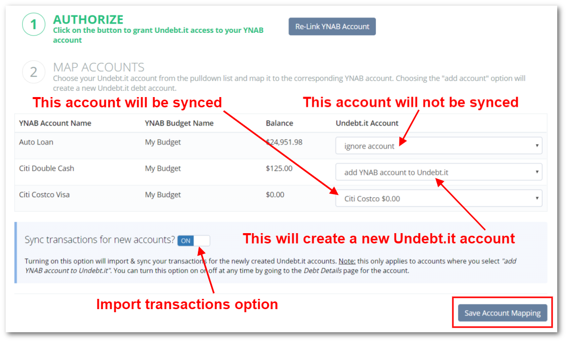 mapping YNAB accounts