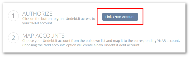 Click on the Link YNAB Account button to get started