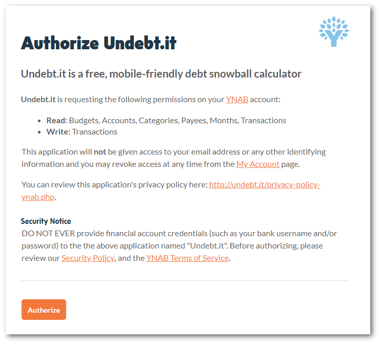 Step 2: Authorize the Undebt.it app