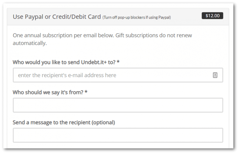 Gifting an Undebt.it+ account