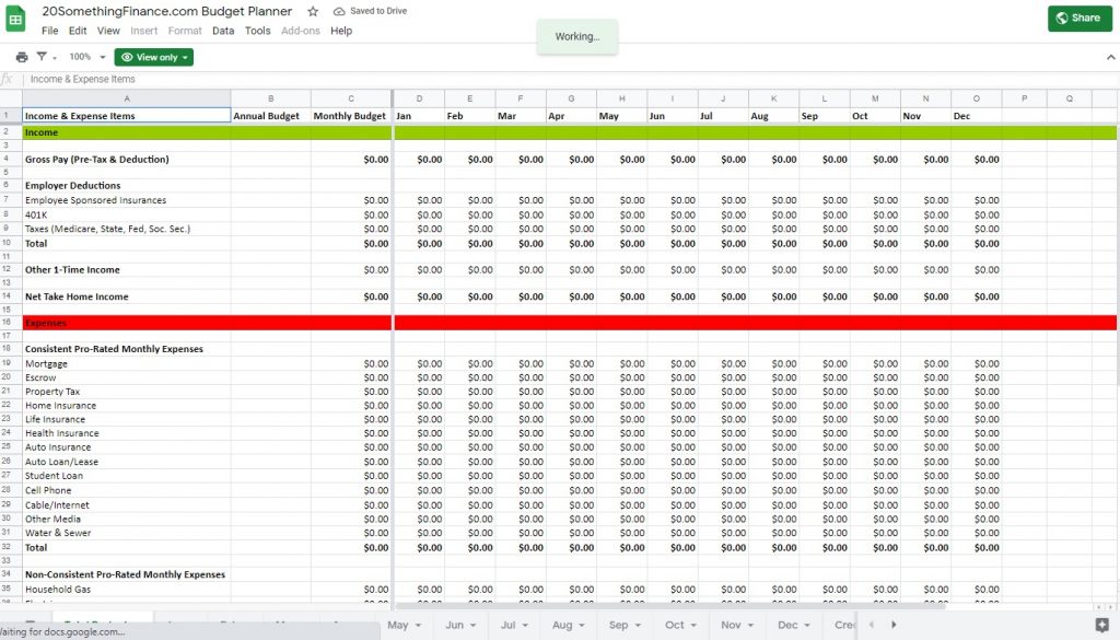 google sheets monthly expense tracker template