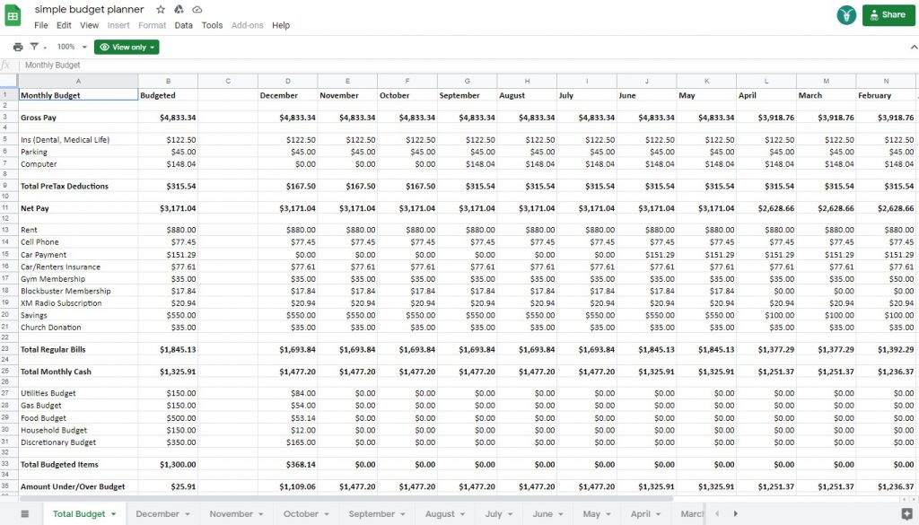 google sheets income and expense tracker