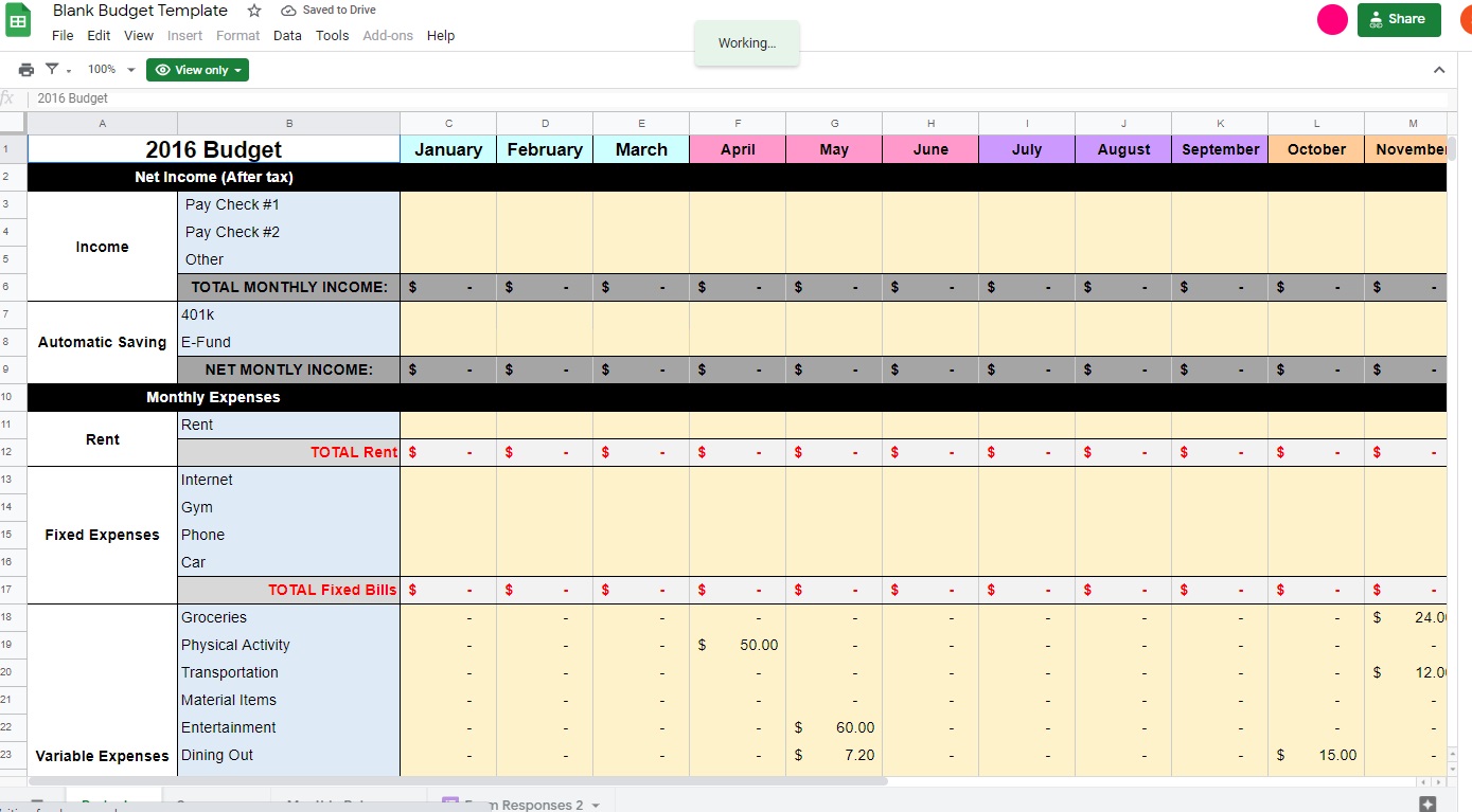 google sheets monthly expense report template