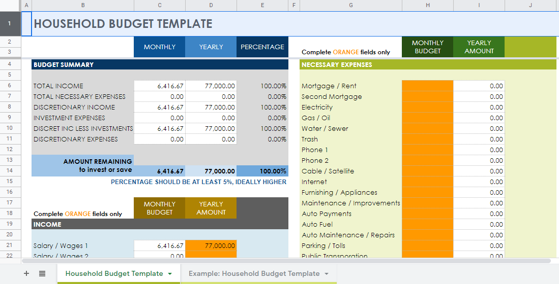 basic budget template google sheets