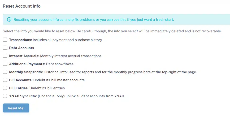 Reset your account