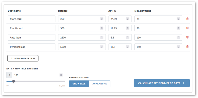 list of debt accounts
