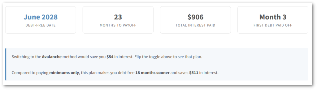 snowball calculator payoff stats