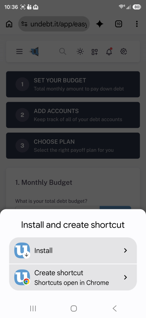 install Undebt.it app